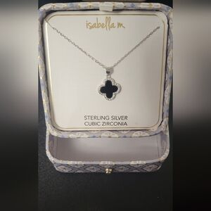 NWOT Isabella M. Sterling Silver Necklace with Black Clover Pendant